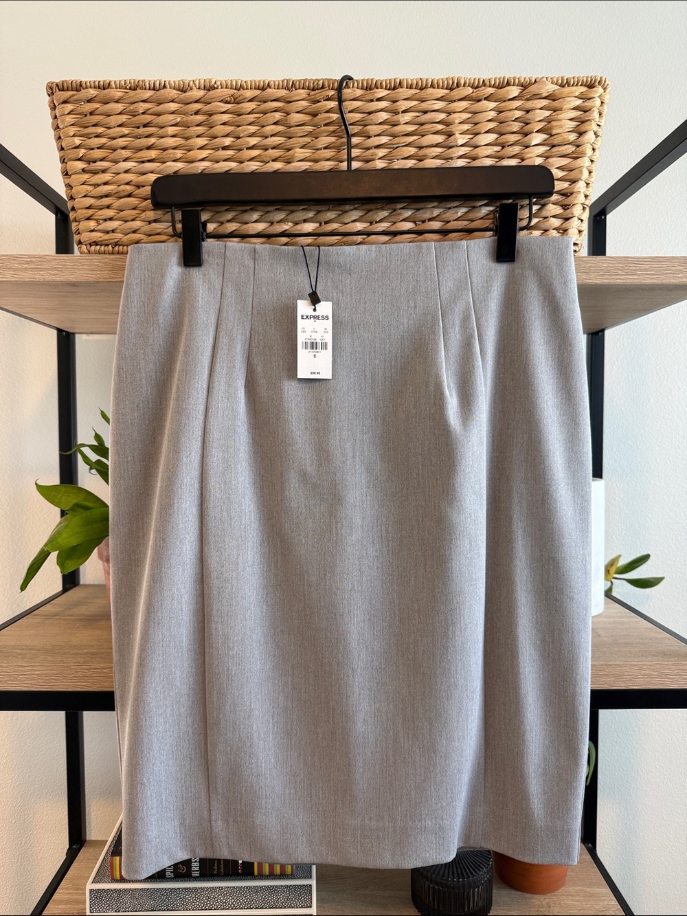 NWT Express High Rise Gray Woven Career Pencil Skirt, 10